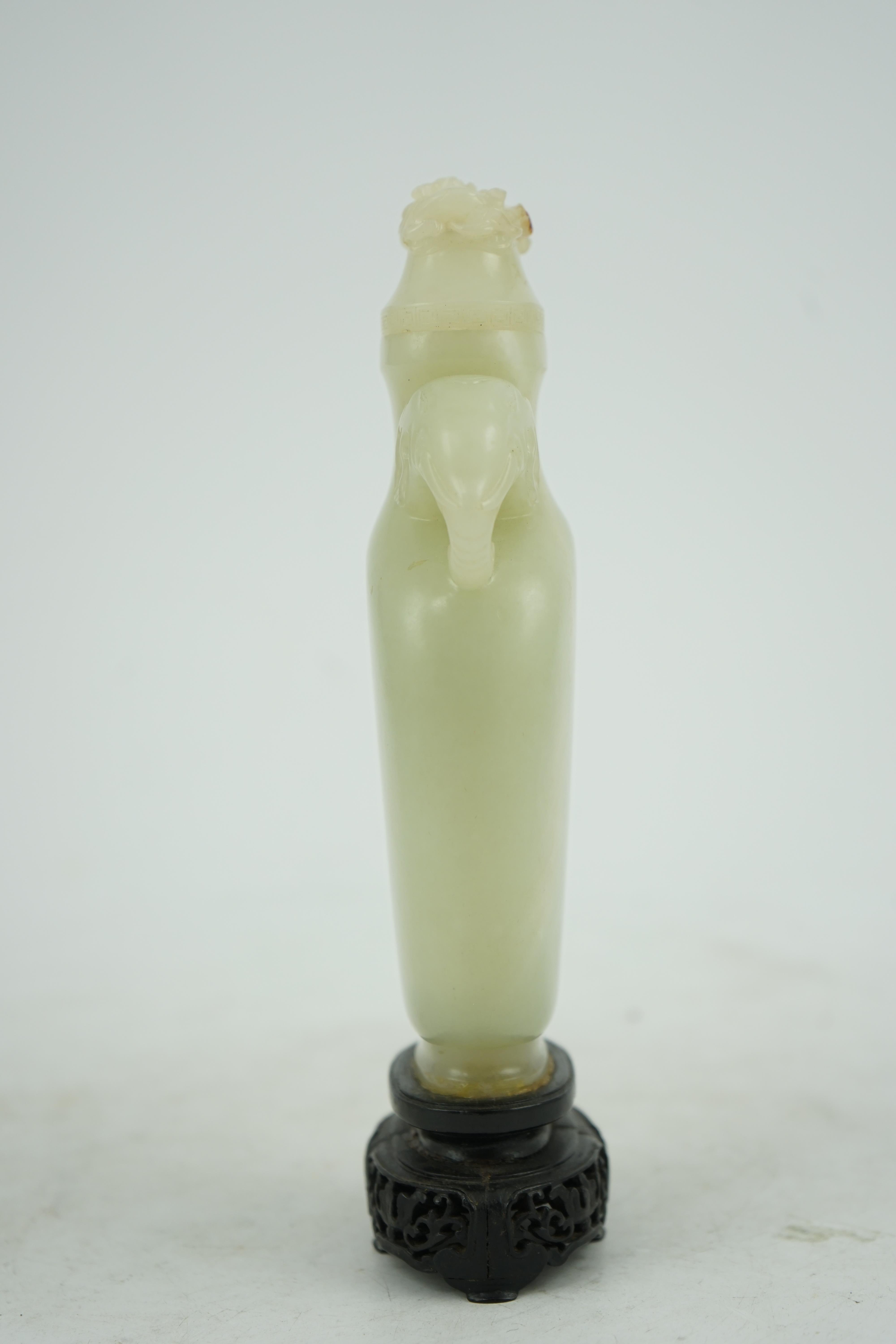 A Chinese pale celadon jade flask-form vase and cover, Qianlong/Jiaqing period, c.1780-1820